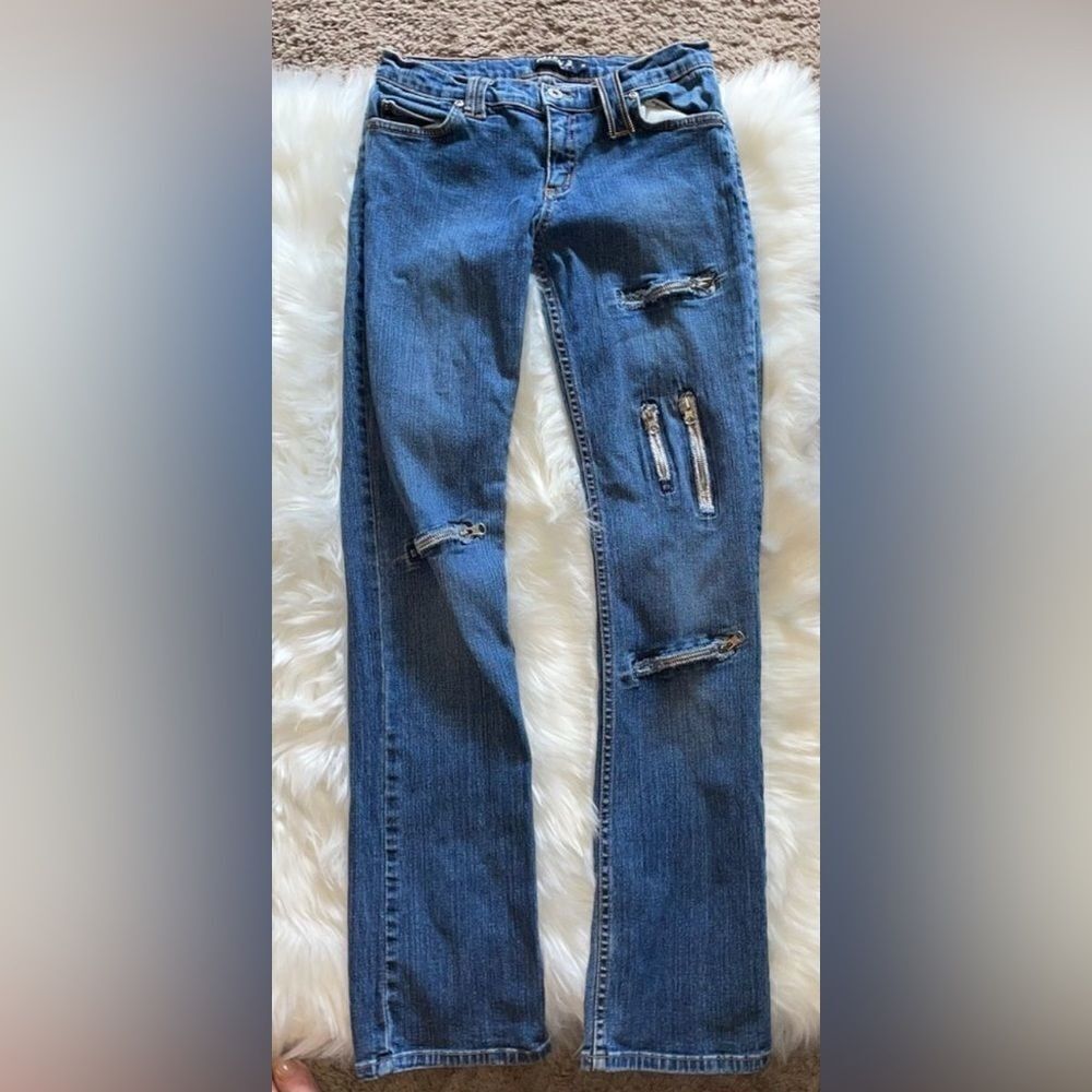 Allen b distressed zip leg jeans